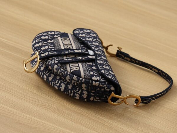 Christian Dior Logo Saddle Bag 25cm Oblique Embroidered Canvas Spring/Summer Collection Black - Image 3