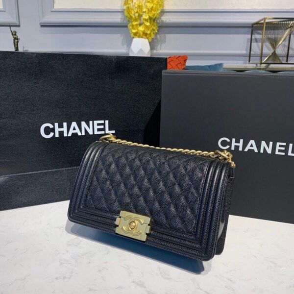 Chanel Quilted Boy Bag 25cm Caviar Leather Antique Gold Hardware Fall/Winter Act 1 Collection Black - Image 7