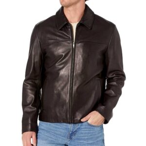 Black Leather Jacket With Collar Men’s – Lampskin Jacket/Gloria Leather