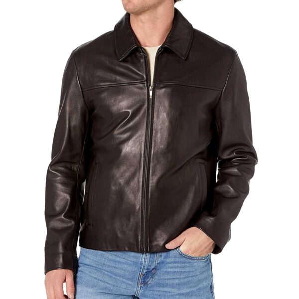 Black Leather Jacket With Collar Men’s – Lampskin Jacket/Gloria Leather