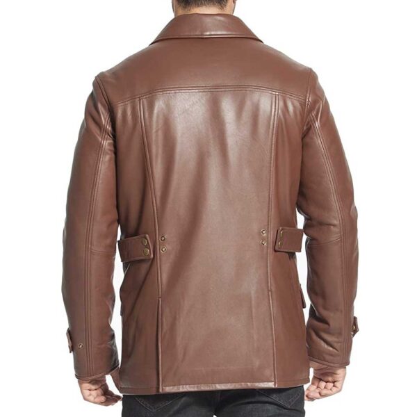 Brown Leather Trench Coat Men’s – Lambskin Leather Coats/Gloria Leather - Image 3