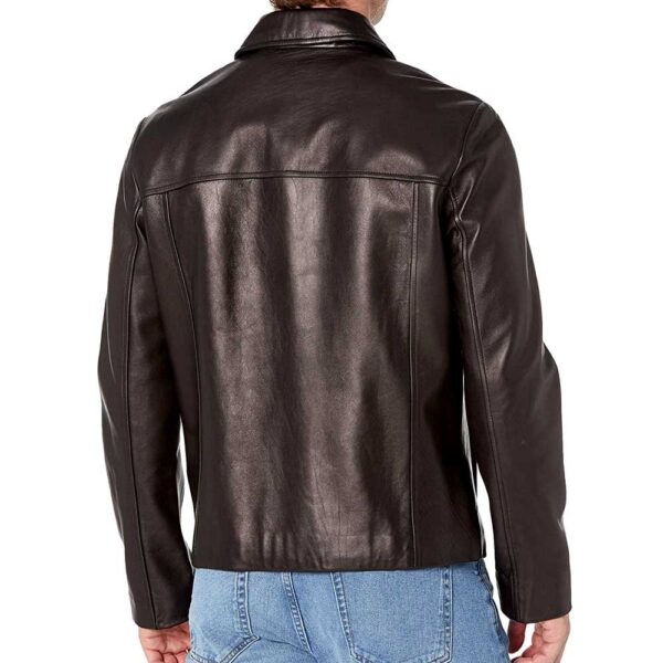 Black Leather Jacket With Collar Men’s – Lampskin Jacket/Gloria Leather - Image 2