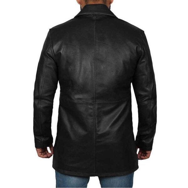 Men’s Black Leather Trench Coat – Retro Leather Jacket/Gloria Leather - Image 3