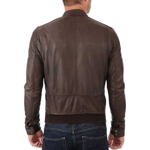 John Hunter Men’s Brown Lambskin Leather Bomber Motorcycle Jacket/Gloria Leather - Image 2