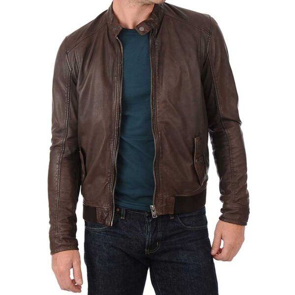 John Hunter Men’s Brown Lambskin Leather Bomber Motorcycle Jacket/Gloria Leather