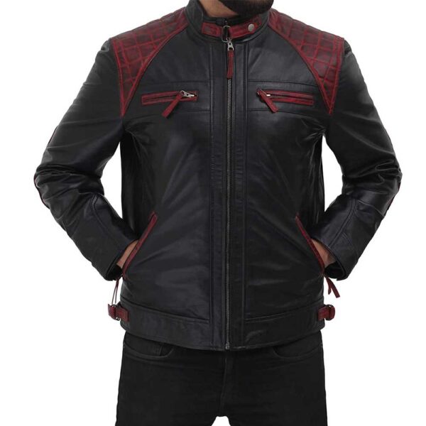Rollins Black and Maroon Lambskin Leather Moto Biker Jacket Men/Gloria Leather - Image 4