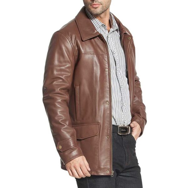 Brown Leather Trench Coat Men’s – Lambskin Leather Coats/Gloria Leather - Image 4