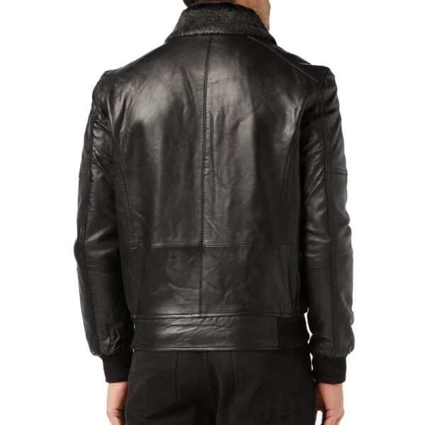 Men’s Black Leather Bomber Jacket with Fur Collar/Gloria Leather - Image 2