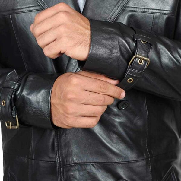 Black Genuine Leather Trench Coat Men’s – Leather Duster Coat/Gloria Leather - Image 2