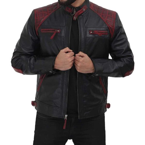 Rollins Black and Maroon Lambskin Leather Moto Biker Jacket Men/Gloria Leather - Image 2