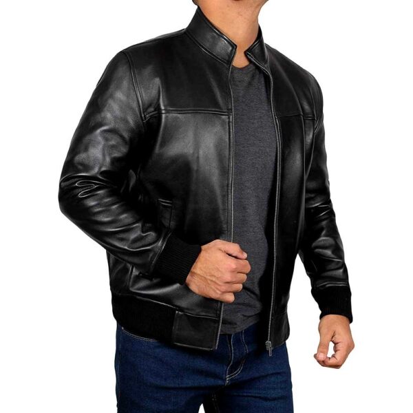 Clark Black Motorcycle Leather Bomber Jackets Men’s/Gloria Leather - Image 2
