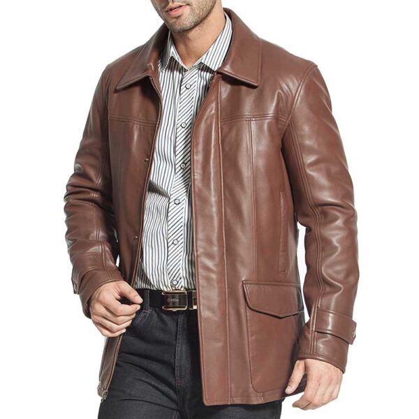 Brown Leather Trench Coat Men’s – Lambskin Leather Coats/Gloria Leather - Image 2