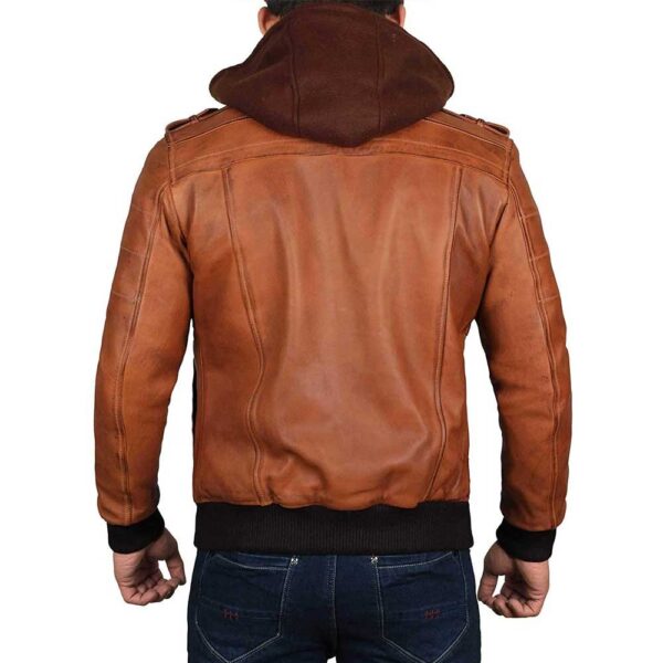 Edinburgh Brown Leather Bomber Jacket With Removable Hood Men/Gloria Leather - Image 2