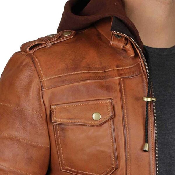 Edinburgh Brown Leather Bomber Jacket With Removable Hood Men/Gloria Leather - Image 4