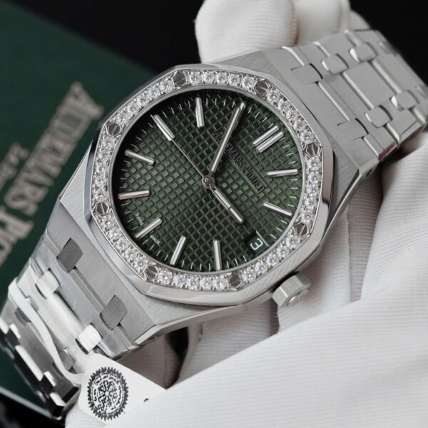 Audemars Piguet Royal Oak 15510ST Watch Green Dial Bezel Moissanite Diamonds 41mm - Image 2
