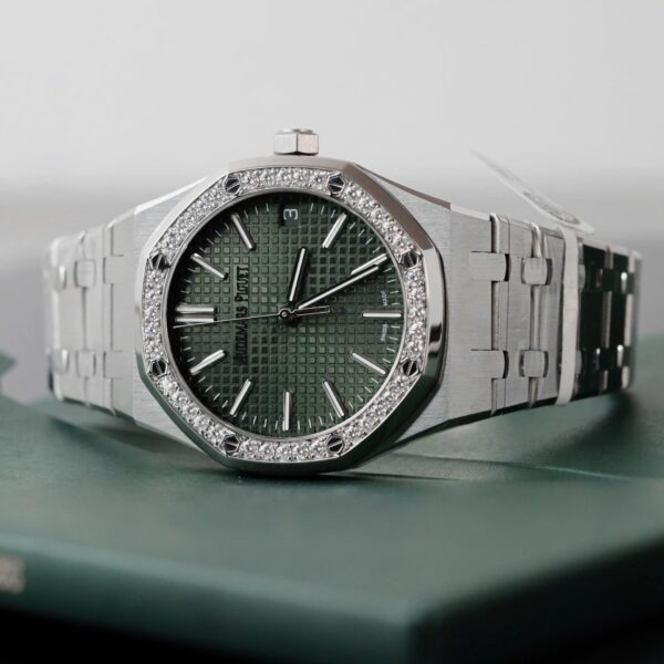 Audemars Piguet Royal Oak 15510ST Watch Green Dial Bezel Moissanite Diamonds 41mm - Image 3