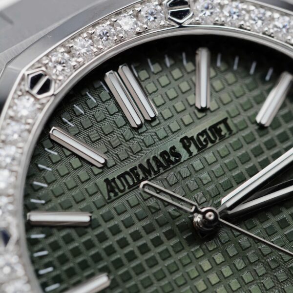 Audemars Piguet Royal Oak 15510ST Watch Green Dial Bezel Moissanite Diamonds 41mm - Image 4