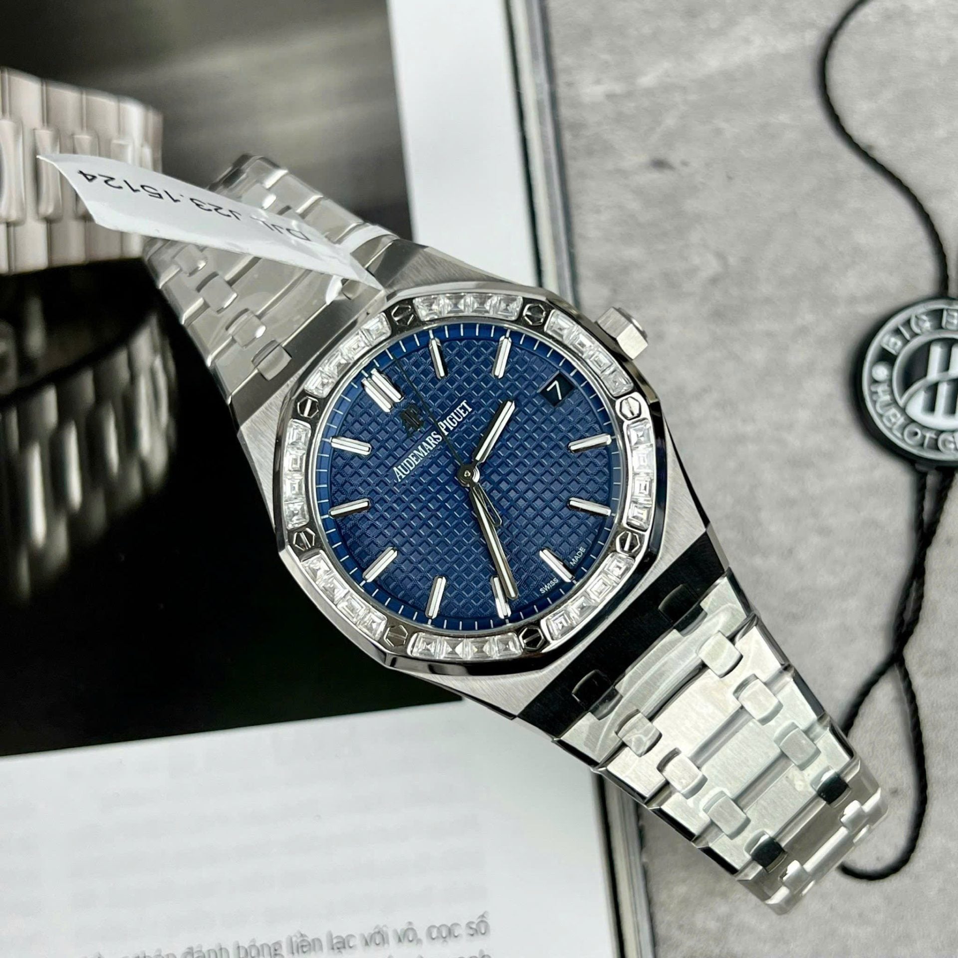 Audemars Piguet Watch Royal Oak 15500 Dial Blue Moissanite Diamonds 41mm