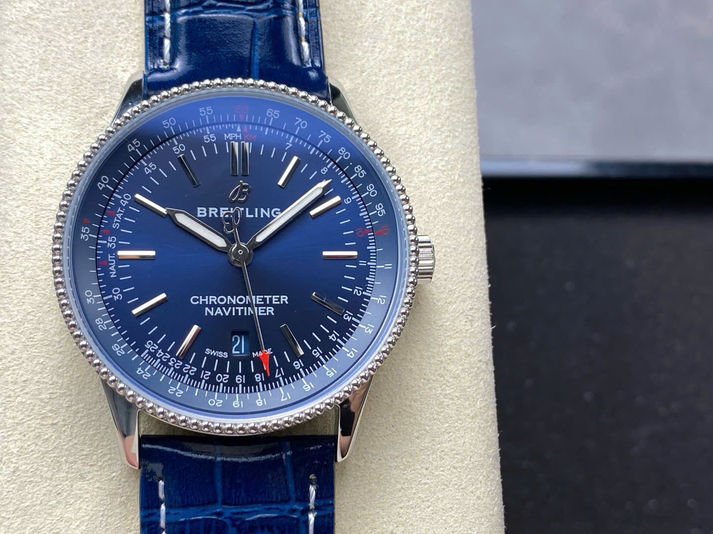 Breitling Navitimer Watch Blue Leather Strap 41mm
