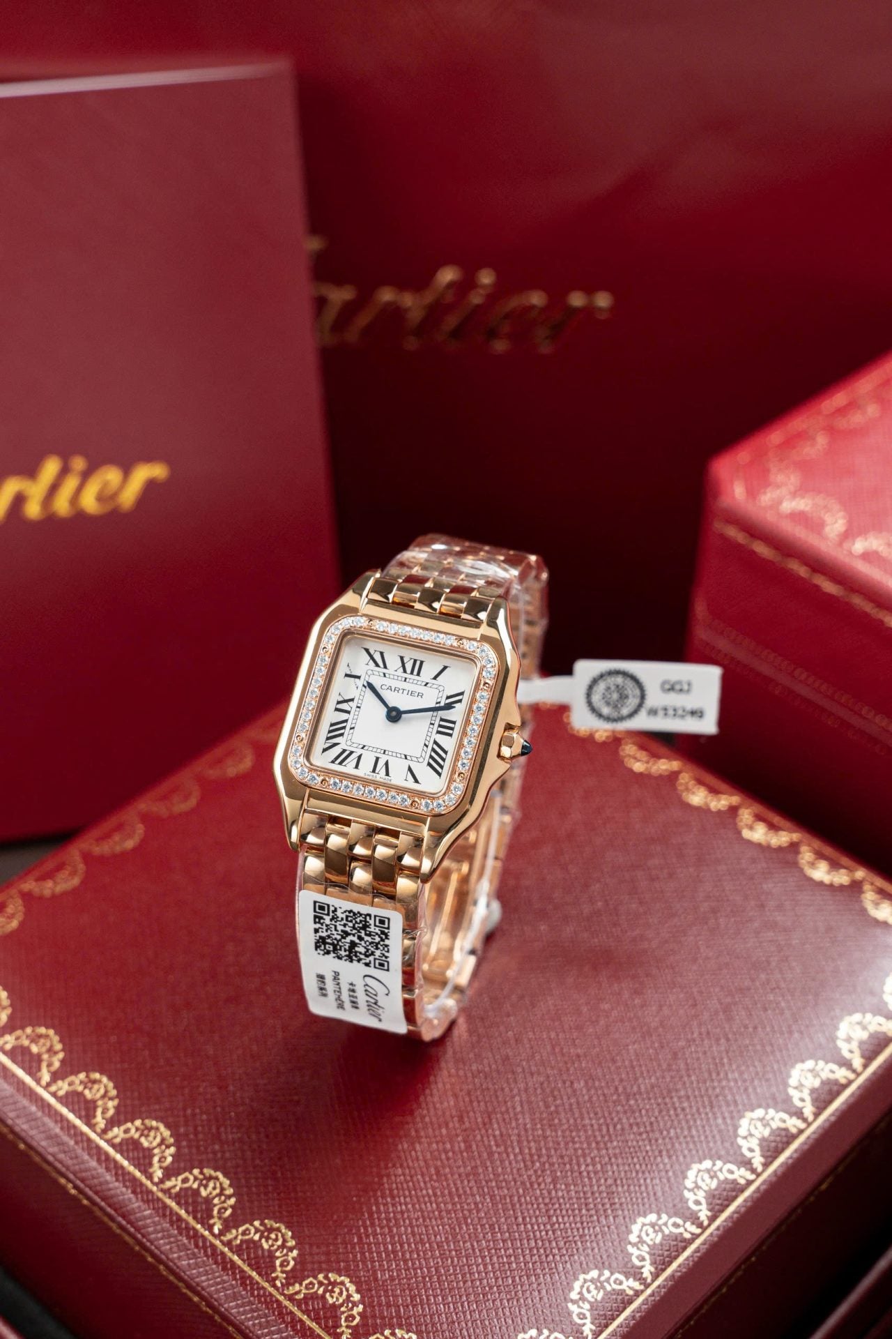 Cartier Panthere WJPN0009 Rose Gold Watch Bezel Diamonds Moissanite 27x37mm