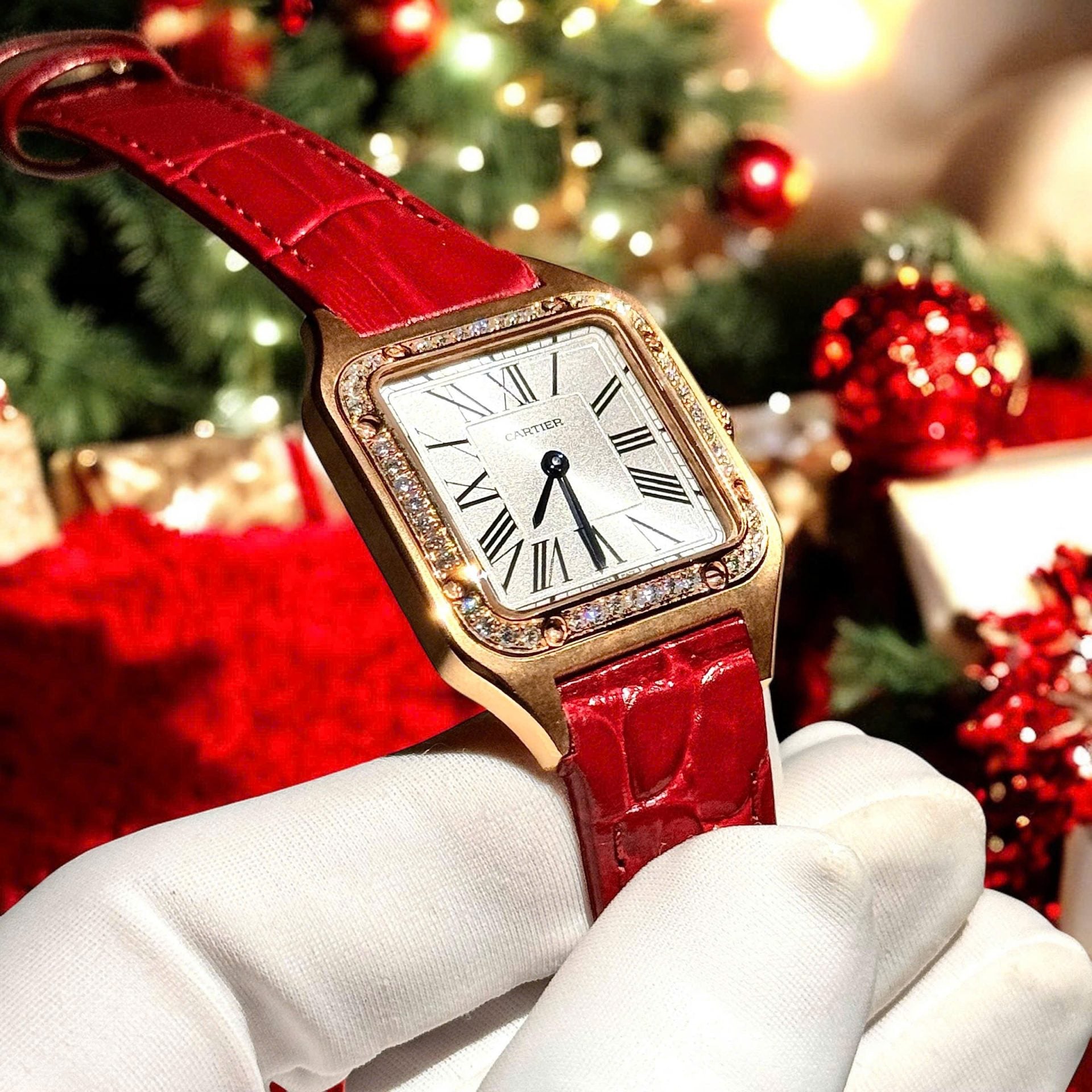 Cartier Santos Dumont WJSA0017 Red Watch 18K Gold Wrapped + Diamonds Moissanite 33x38mm - Image 2