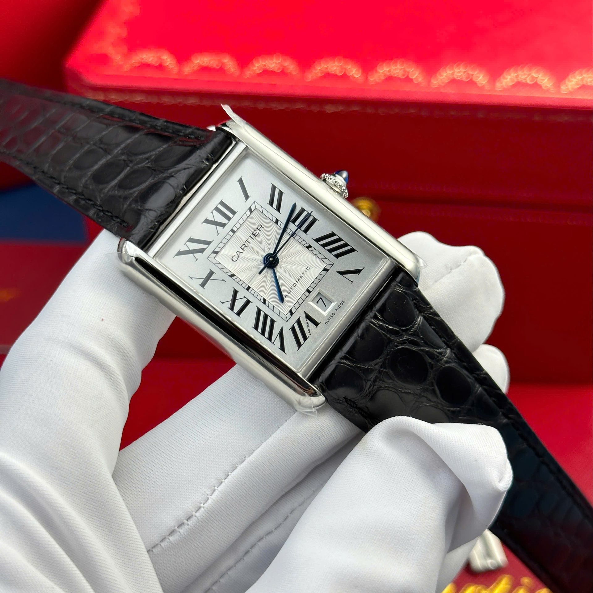 Cartier Tank Must Extra-Large Model Watch White Dial Leather Strap 31x41mm - Image 3