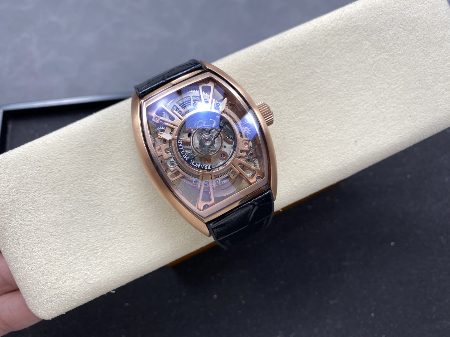 Franck Muller High End Watch Curvex CX Grand Central Tourbillon Skeleton Rose Gold 36x53mm