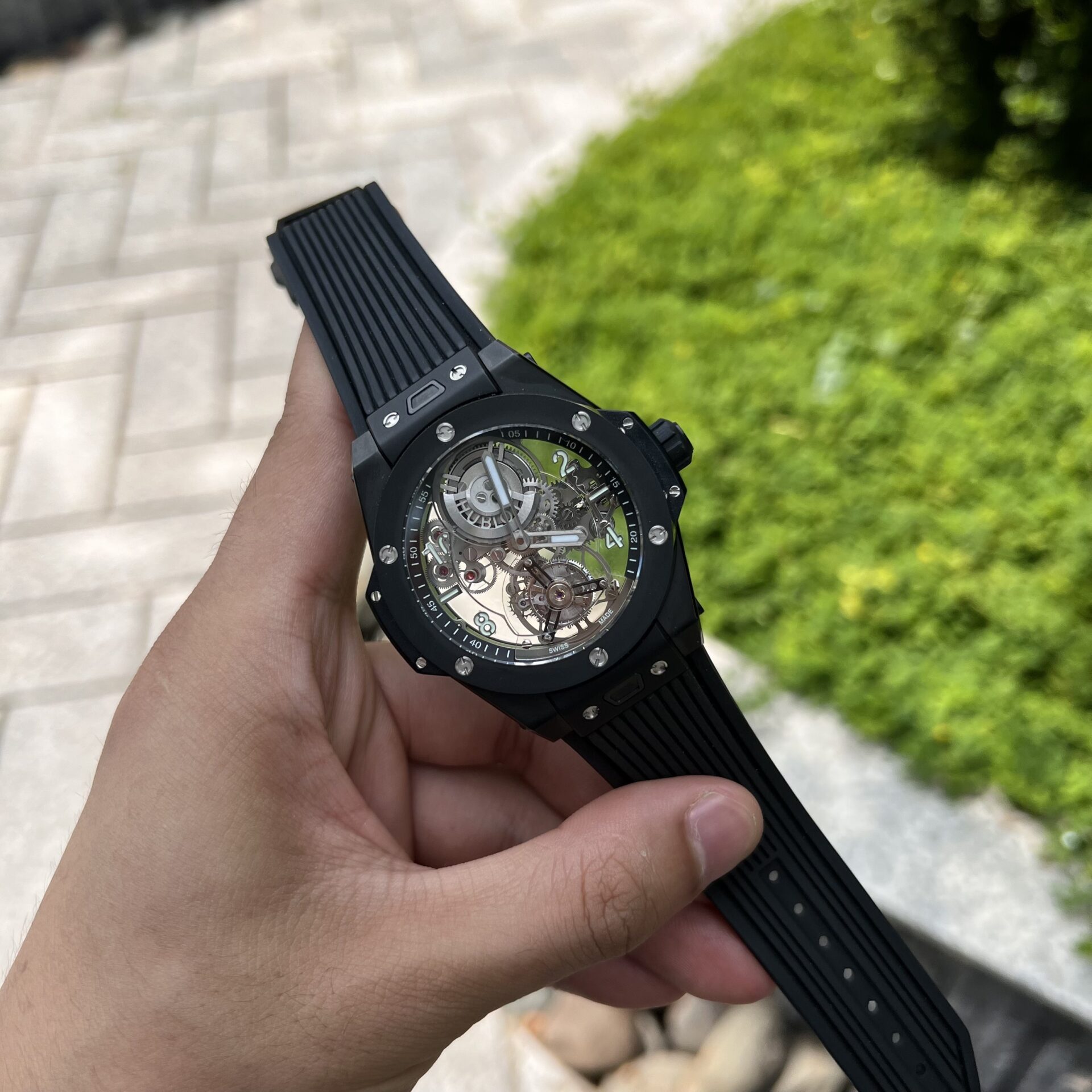 Hublot Big Bang Tourbillon Watch Ceramic Black Rubber Strap 45mm