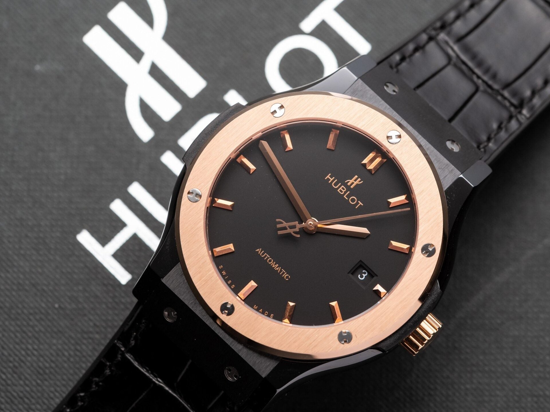 Hublot Classic Fusion Ceramic Demi Rose Watch Leather Strap 42mm - Image 2