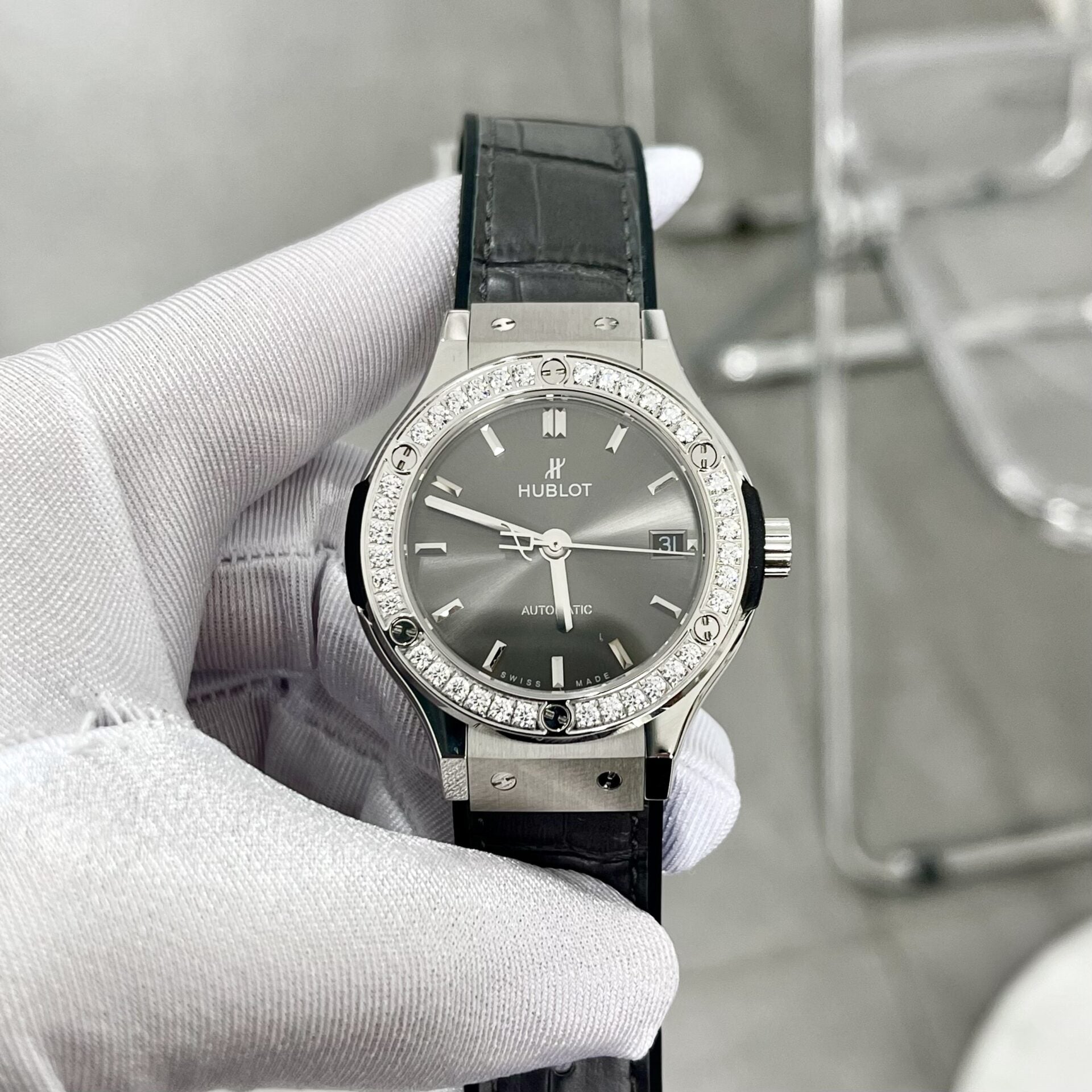 Hublot Classic Fusion Watch Diamonds Grey 38mm