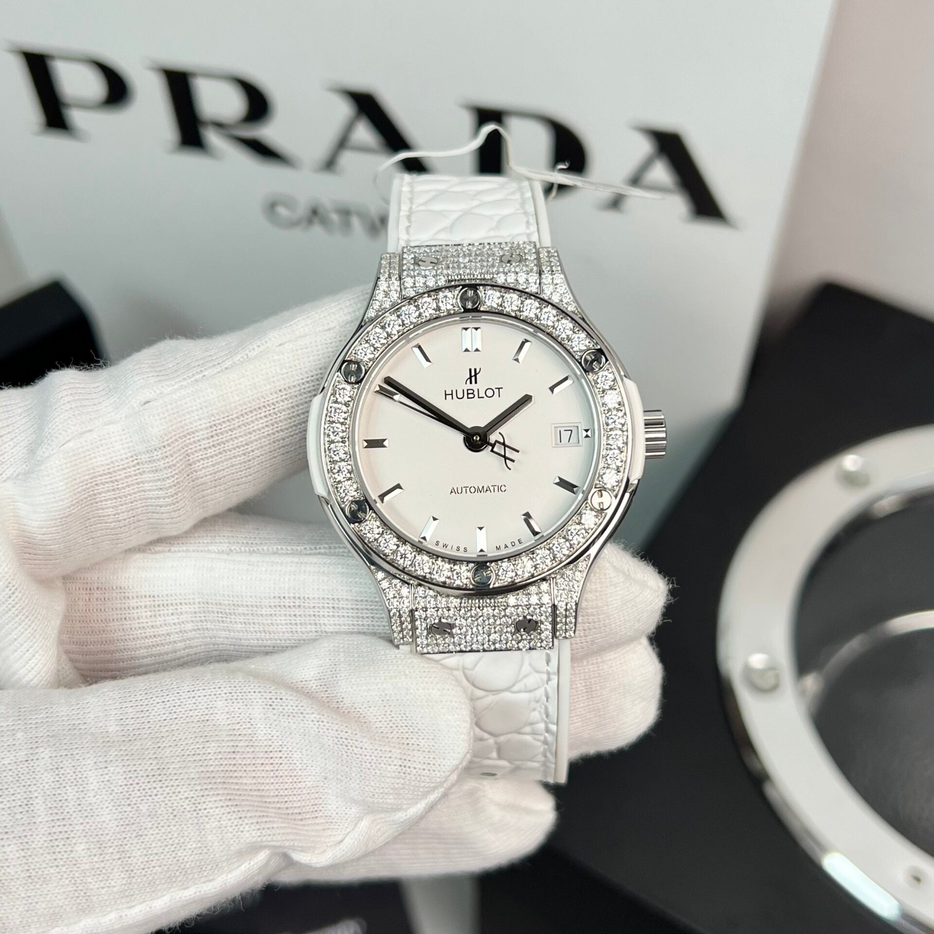 Hublot Classic Fusion Watch Moissanite Diamonds White 38mm