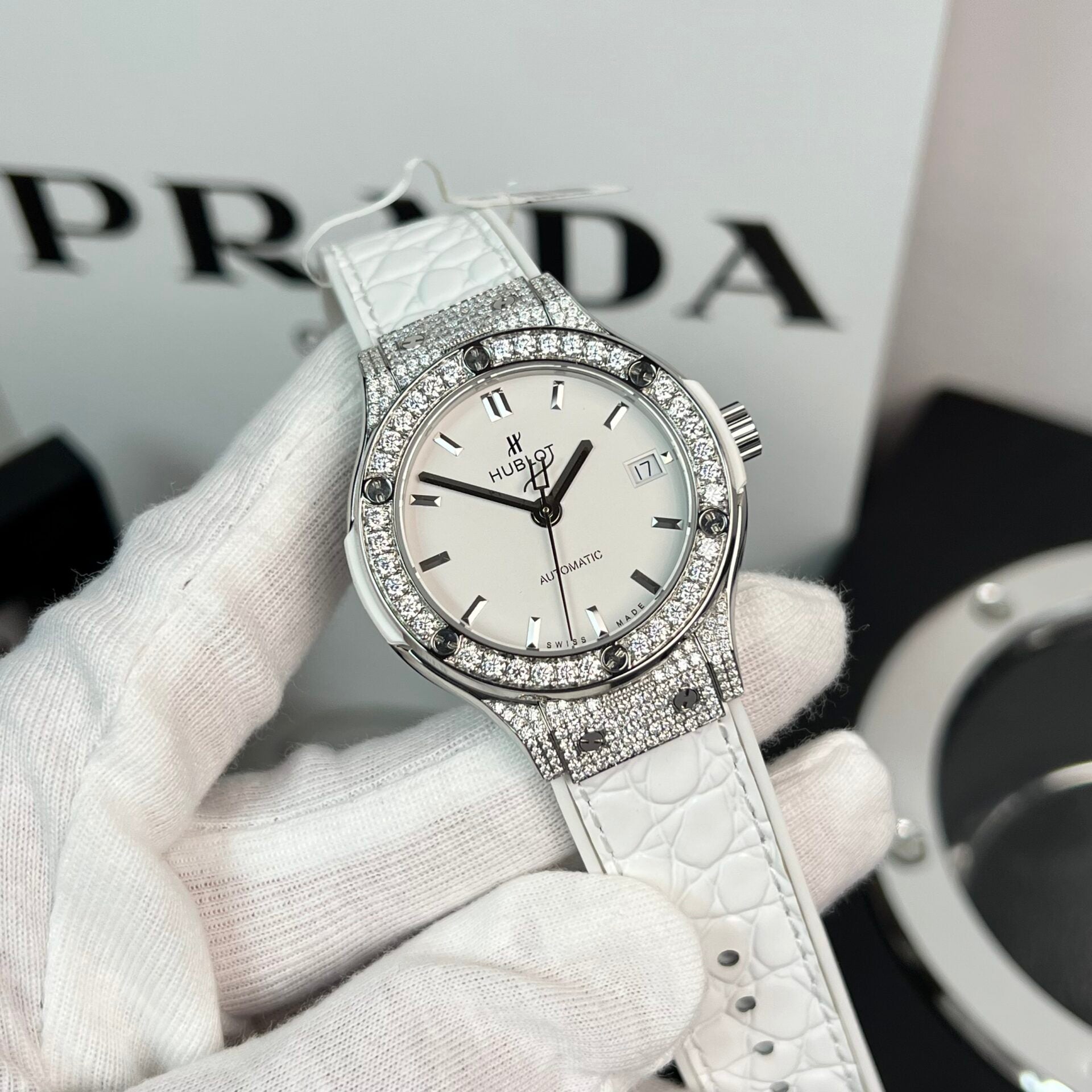 Hublot Classic Fusion Watch Moissanite Diamonds White 38mm - Image 3