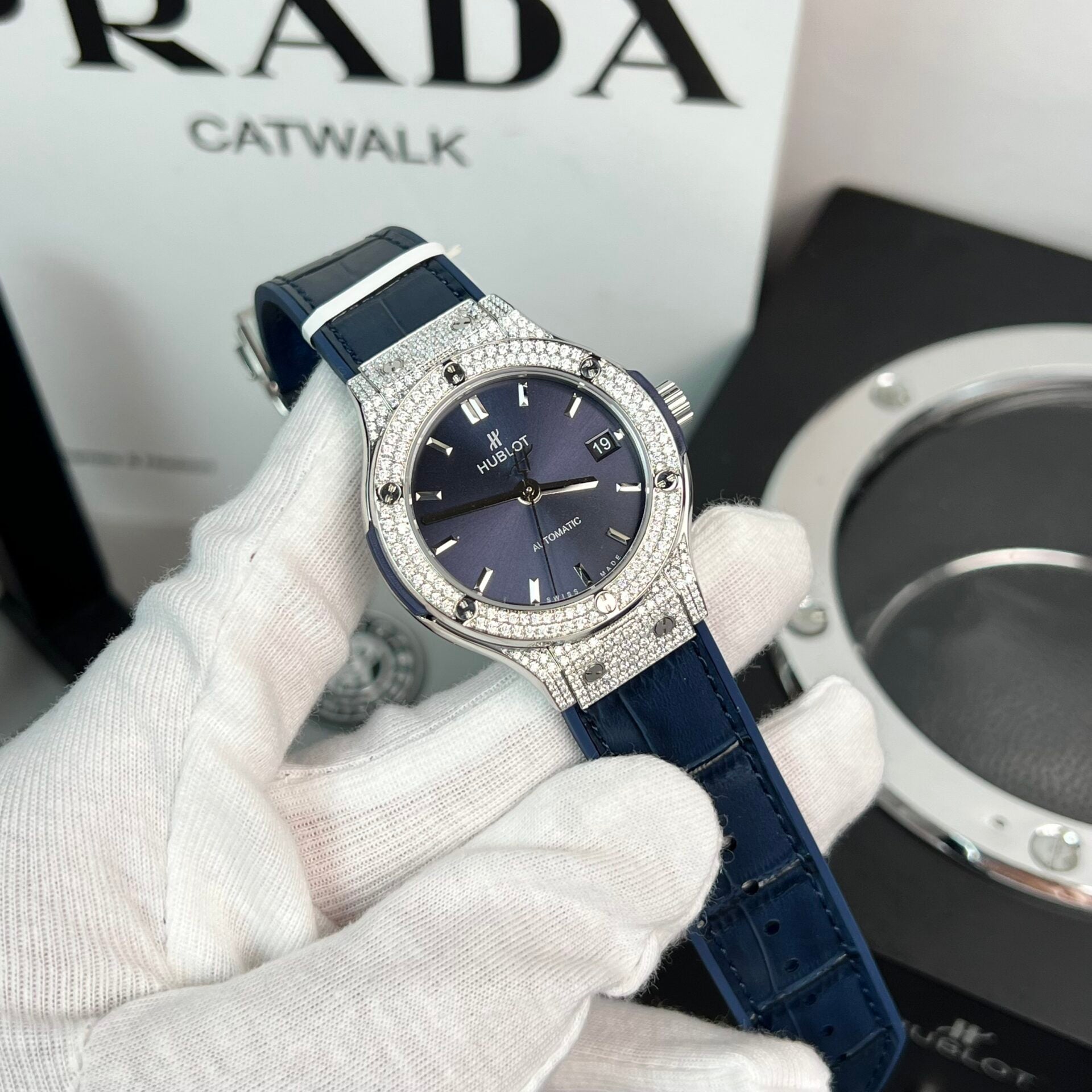 Hublot Classic Fusion Watch Moissanite Diamond Blue 38mm