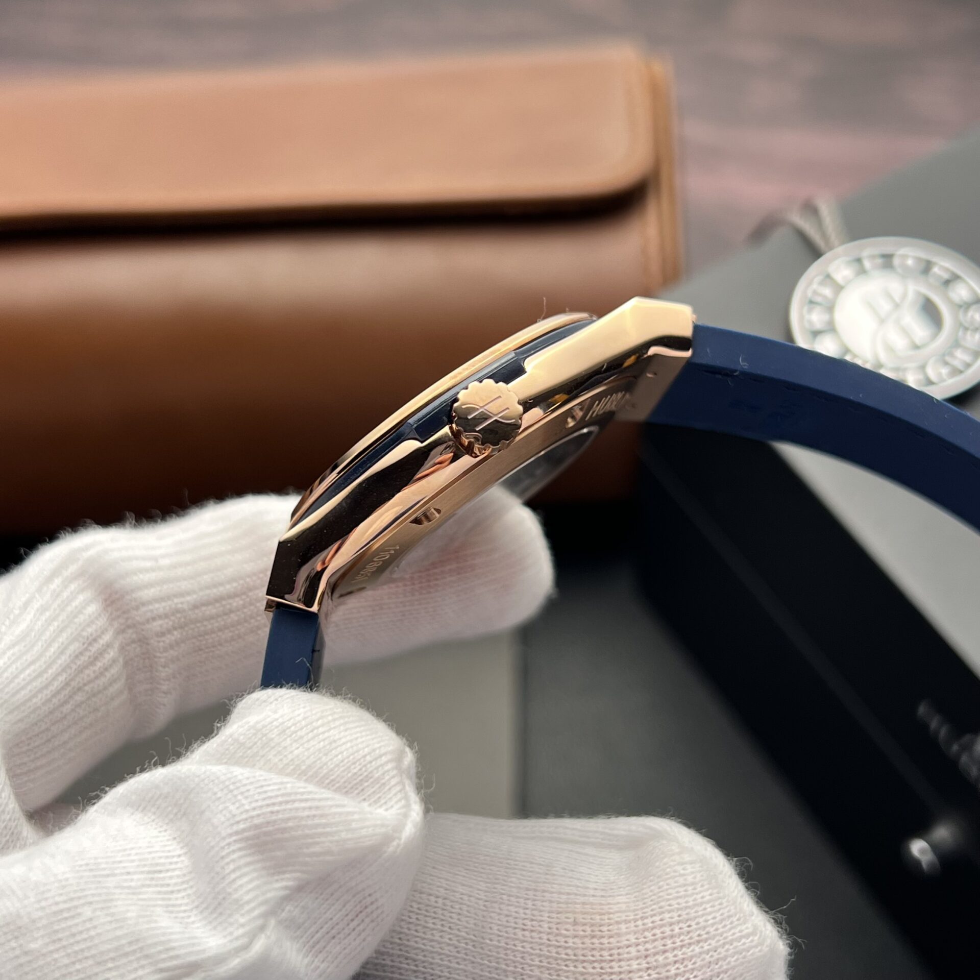 Hublot Watch Classic Fusion King Gold With Moissanite Diamonds Blue 42mm - Image 5