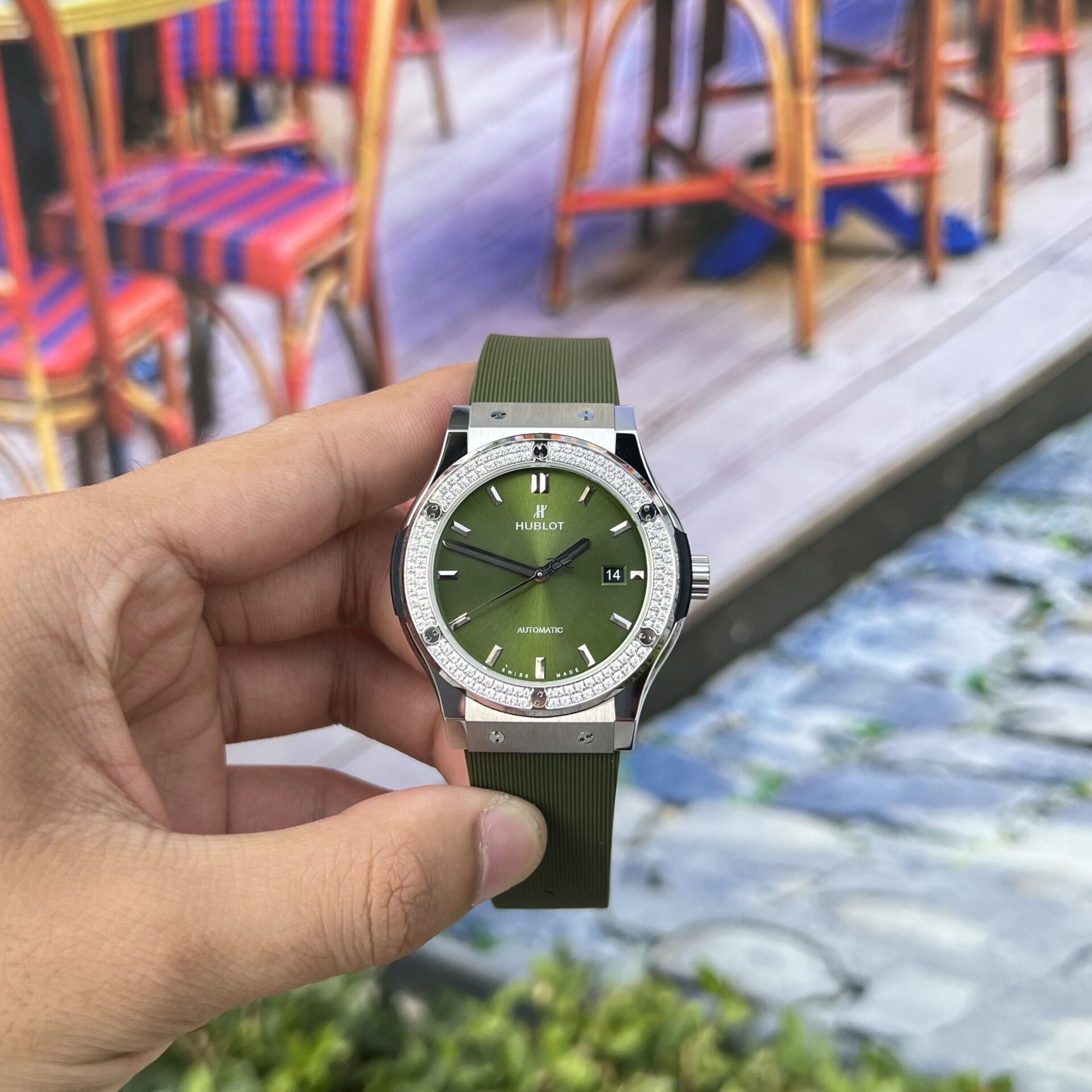 Hublot Classic Fusion Watch Green Dial With Stone 42mm