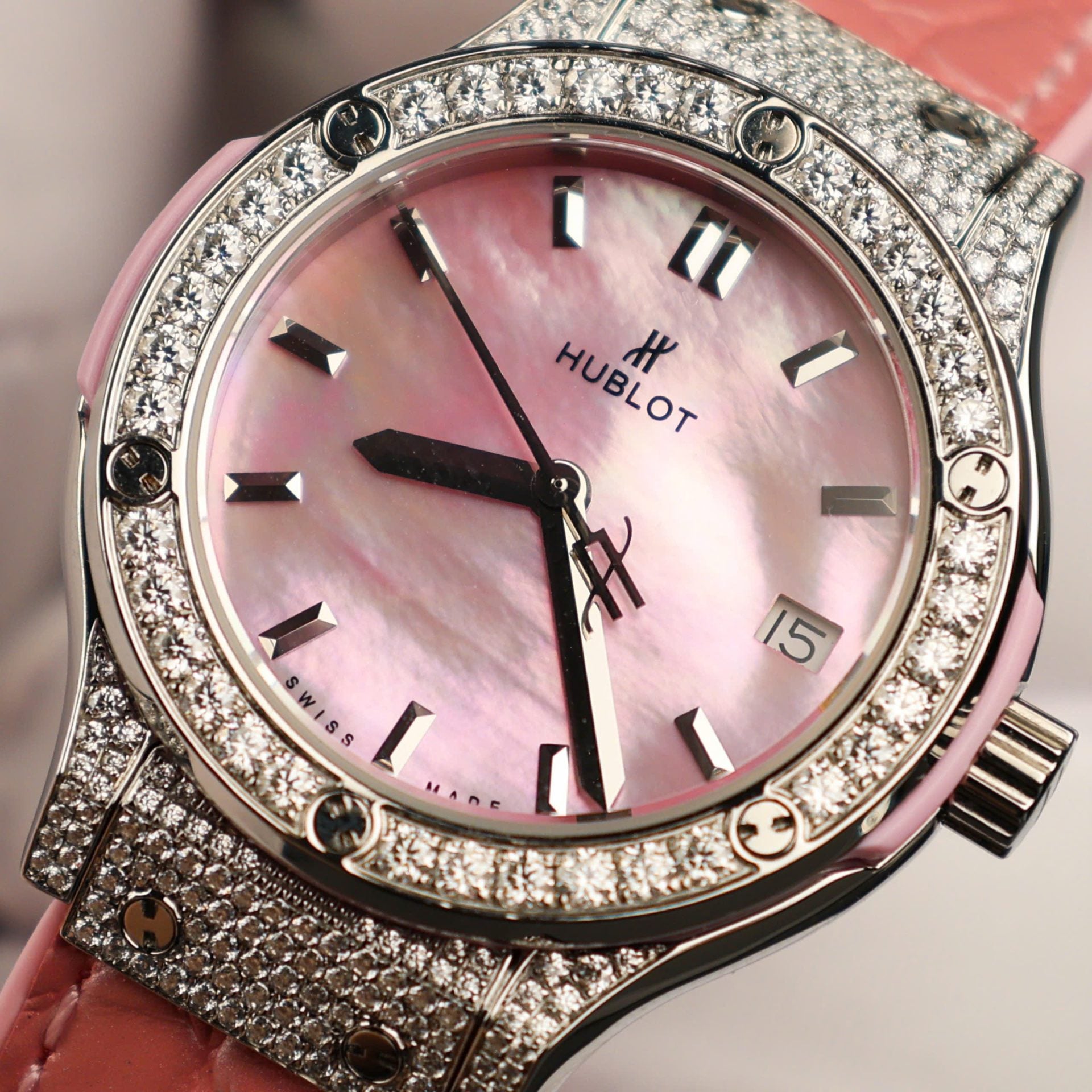 Hublot Classic Fusion Watch Mother Of Pearl Dial + Moissanite Diamonds 33mm - Image 8