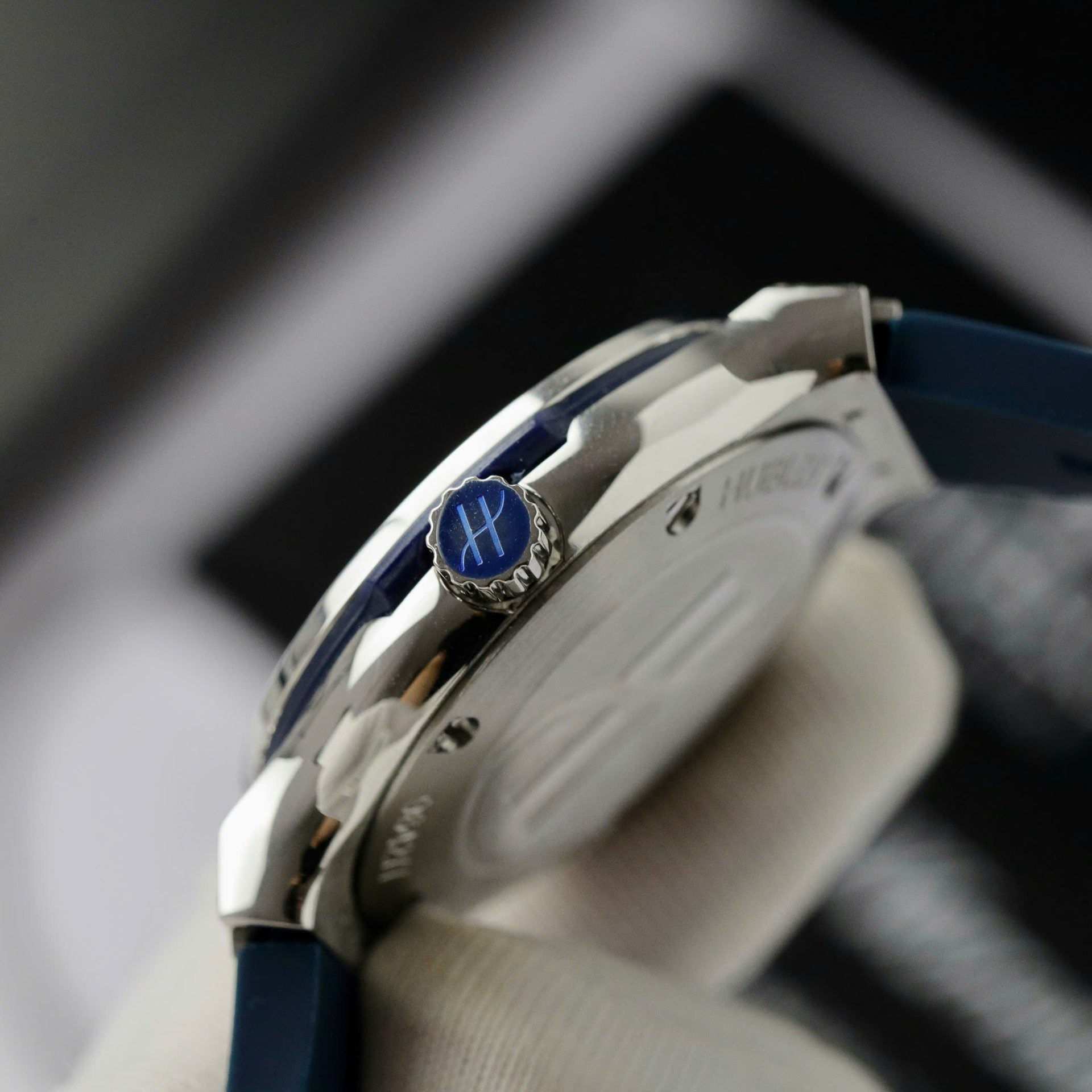 Hublot Classic Fusion Titanium Dial Blue Watch Moissanite Diamonds 33mm - Image 3