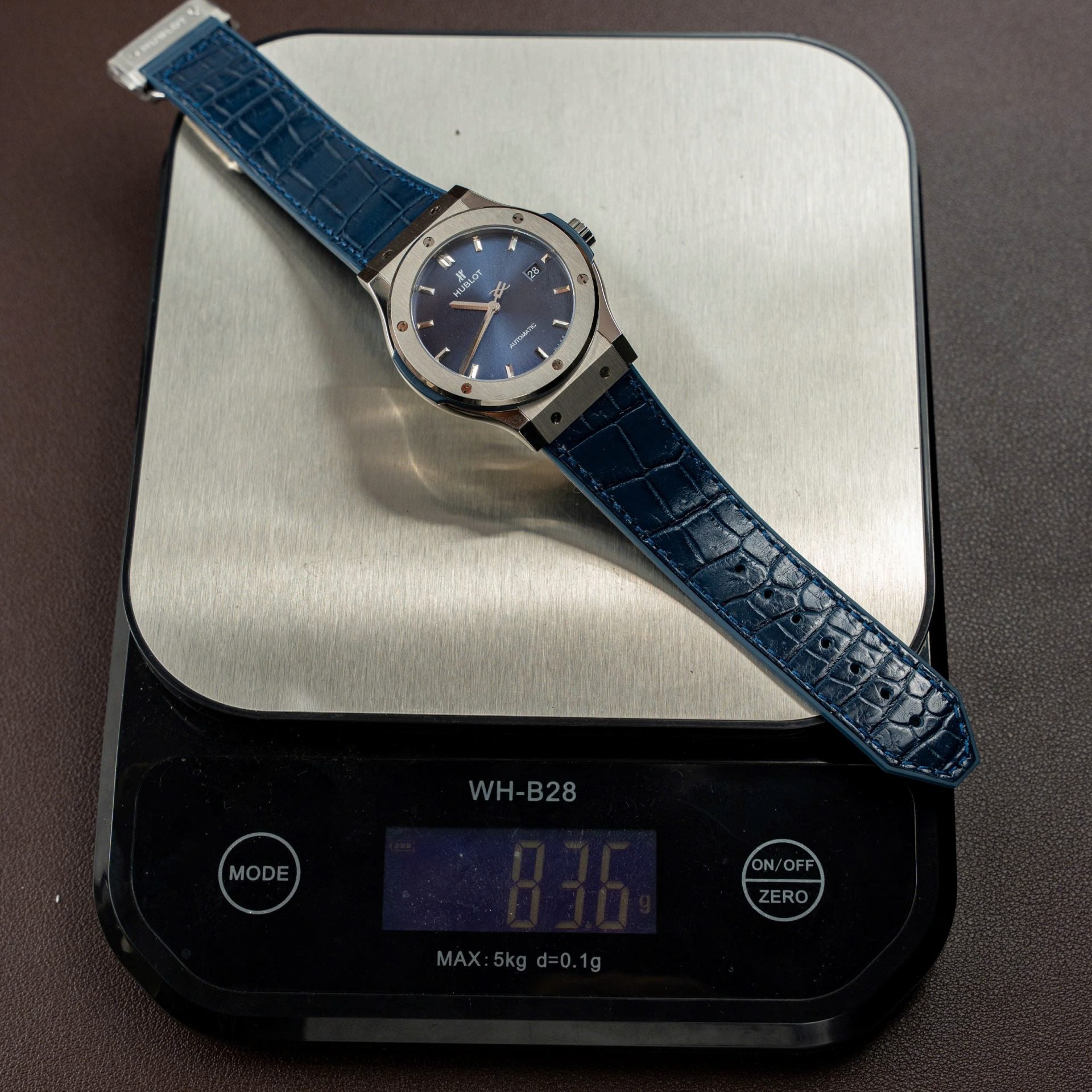 Hublot Classic Fusion Titanium Blue Watch Movement SW300 Crocodile Leather Strap 42mm - Image 2