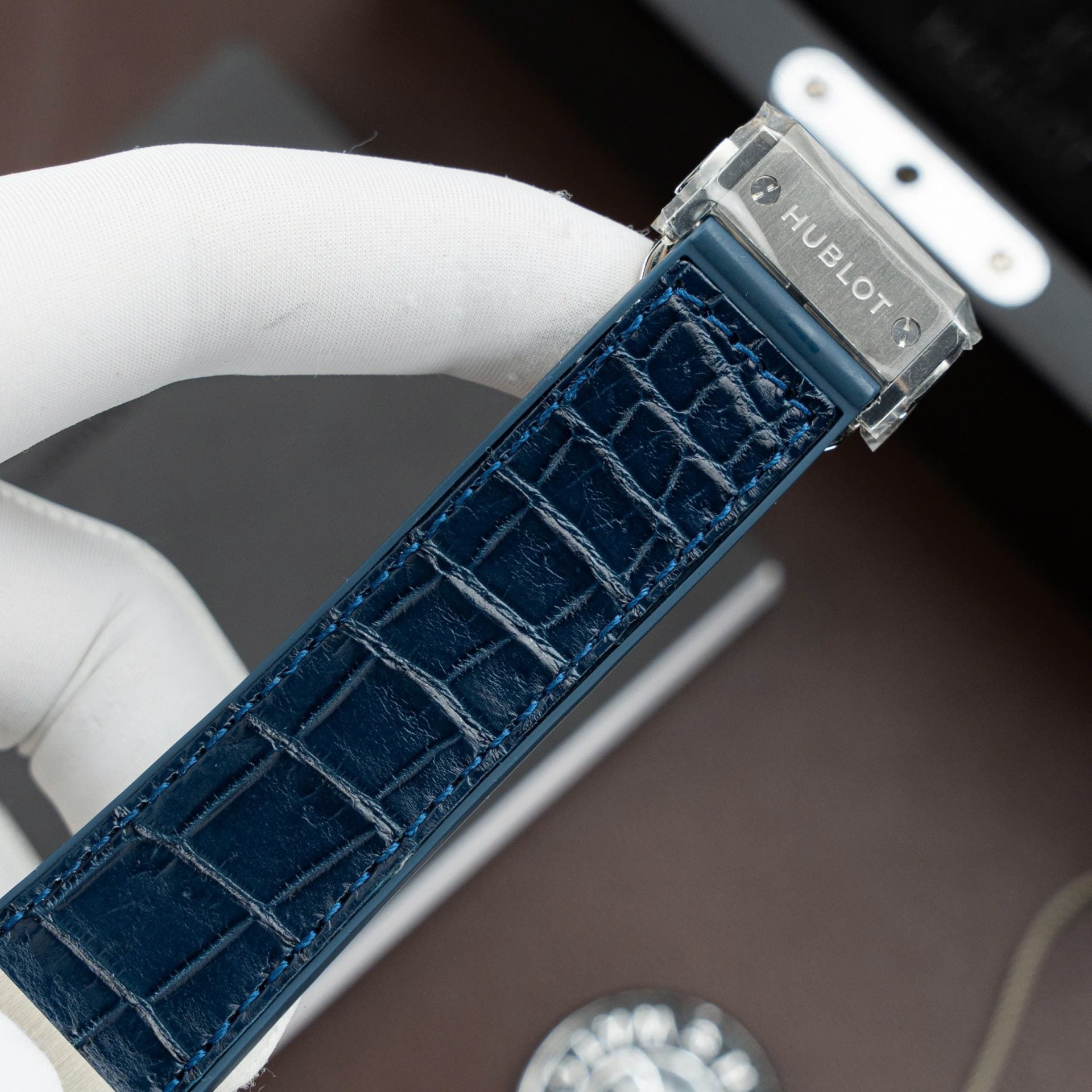 Hublot Classic Fusion Titanium Blue Watch Movement SW300 Crocodile Leather Strap 42mm - Image 9