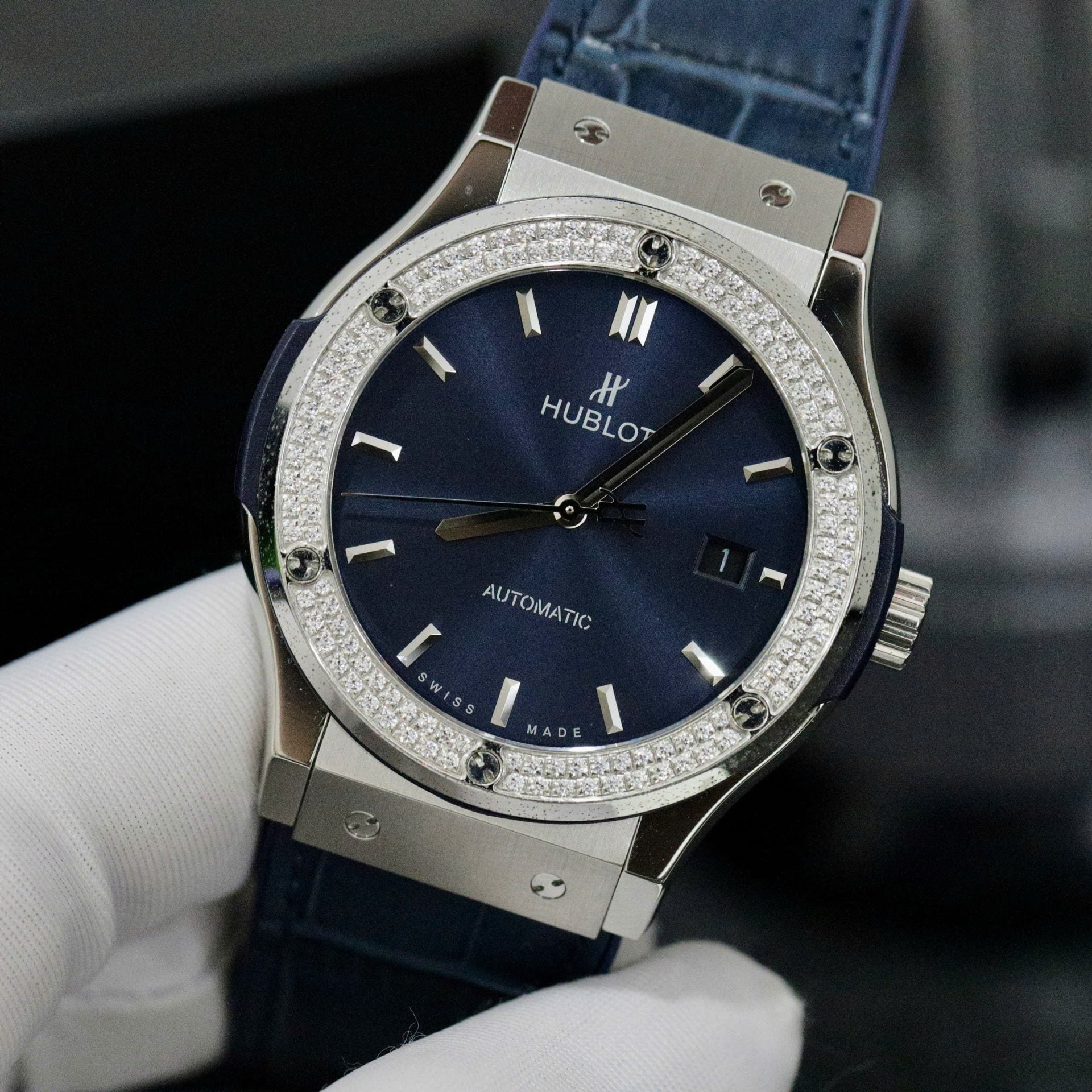 Hublot Classic Fusion Titanium Bezel Diamonds Blue Color Watch 42mm - Image 2