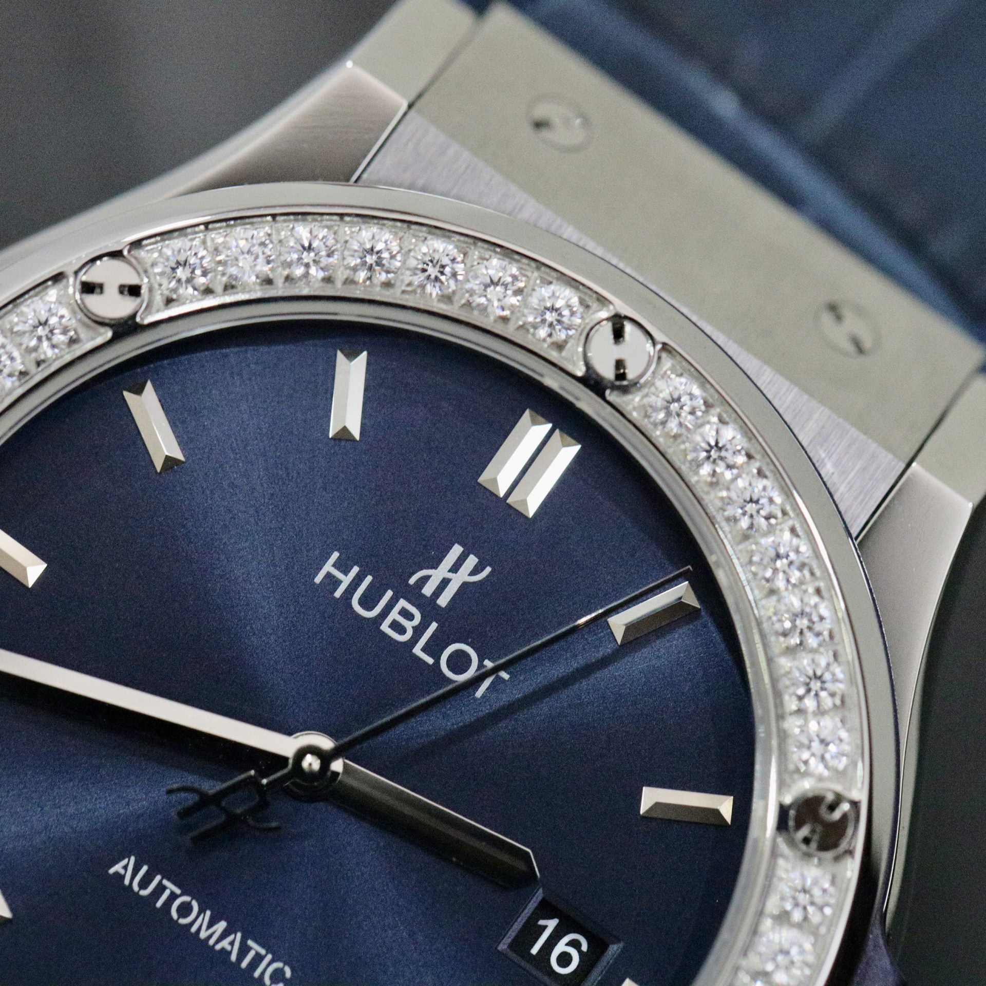 Hublot Classic Fusion Titanium Blue Dial Bezel Diamonds Watch 42mm - Image 4