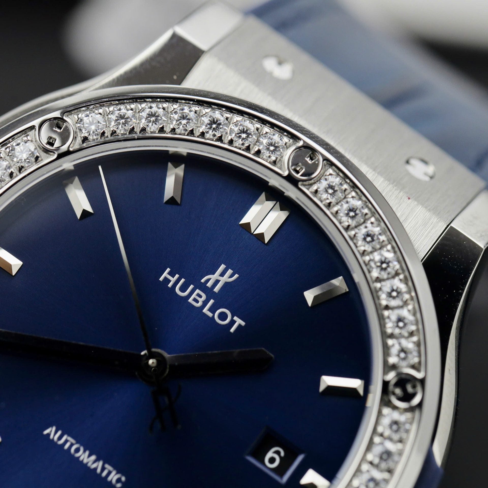 Hublot Classic Fusion Titanium Watch Blue Dial Moissanite Diamonds 42mm - Image 5