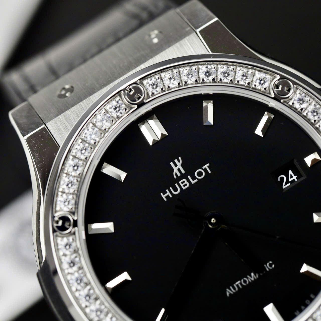 Hublot Classic Fusion Titanium Watch Black Dial Moissanite Diamonds 42mm - Image 4