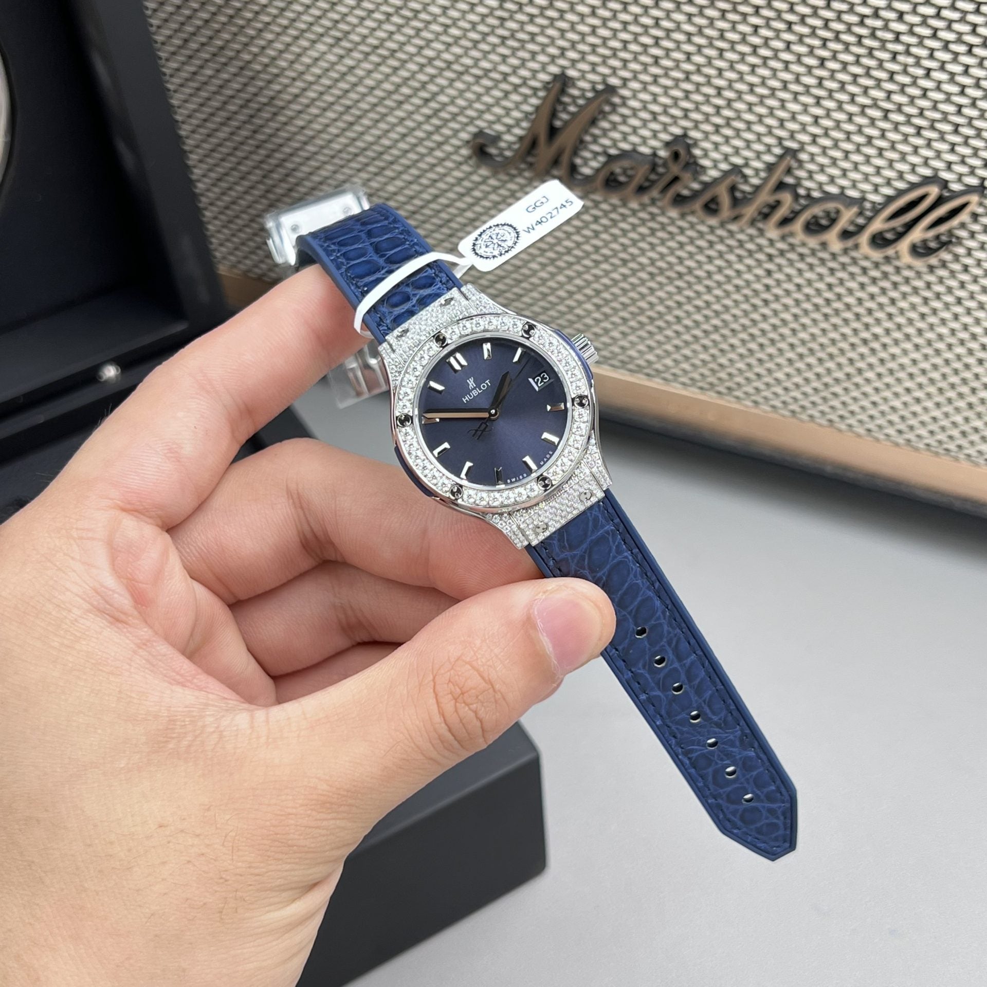 Hublot Watch Classic Fussion Blue Dial Moissanite Diamonds 33mm - Image 2