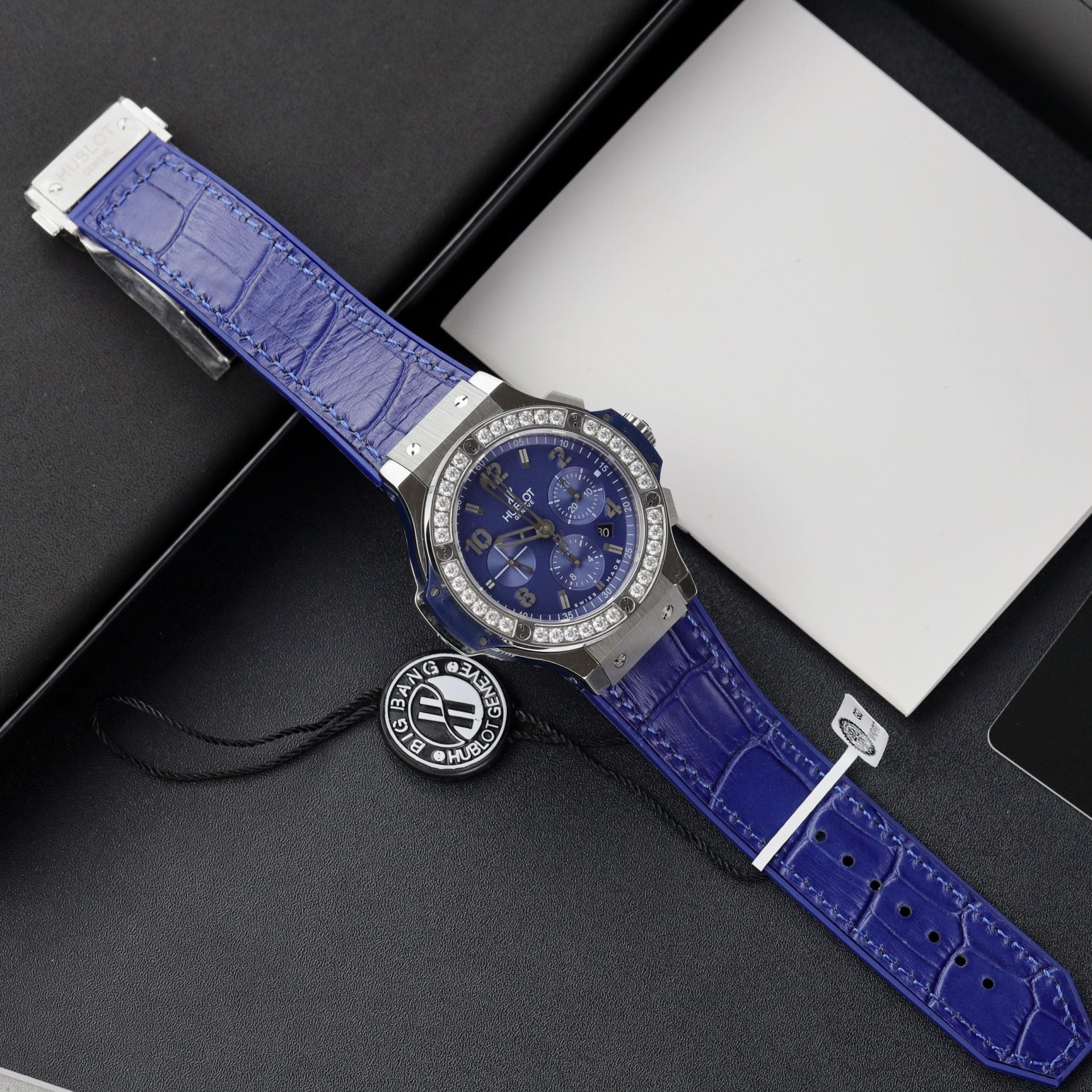 Hublot Watch Big Bang Chronograph Blue Moissanite Diamonds 44mm