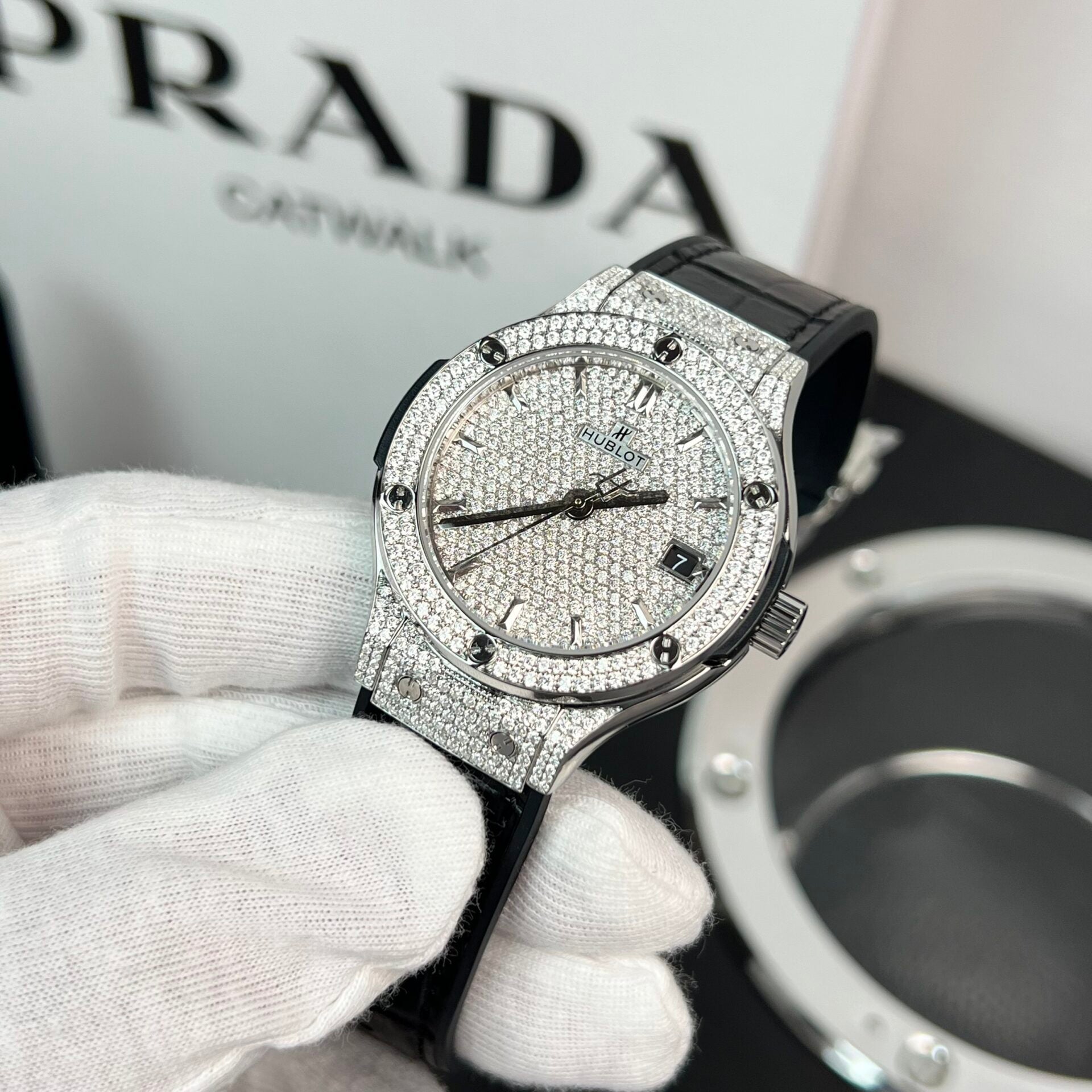 Hublot Classic Fusion Watch With Full Moissanite Black 38mm - Image 2