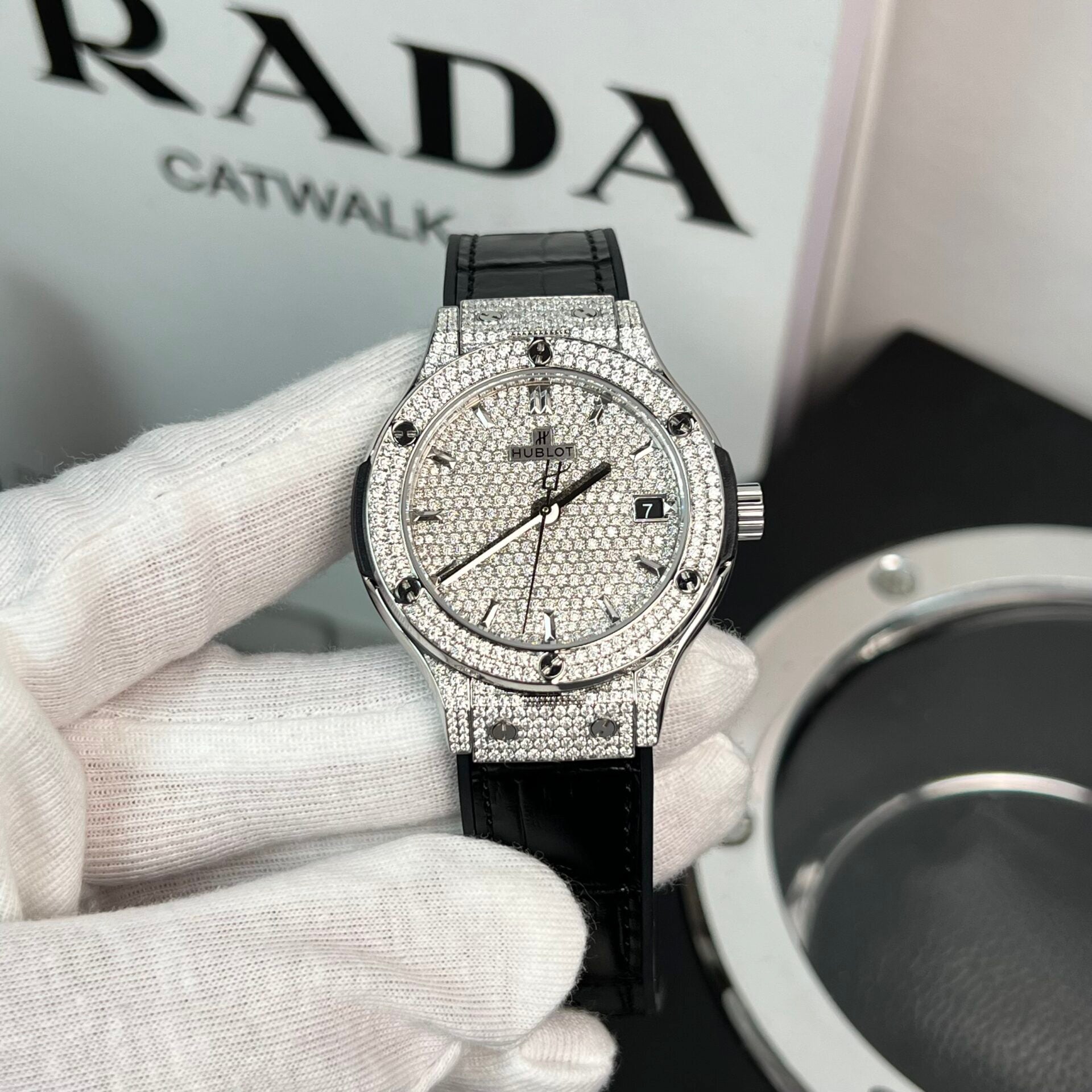 Hublot Classic Fusion Watch With Full Moissanite Black 38mm