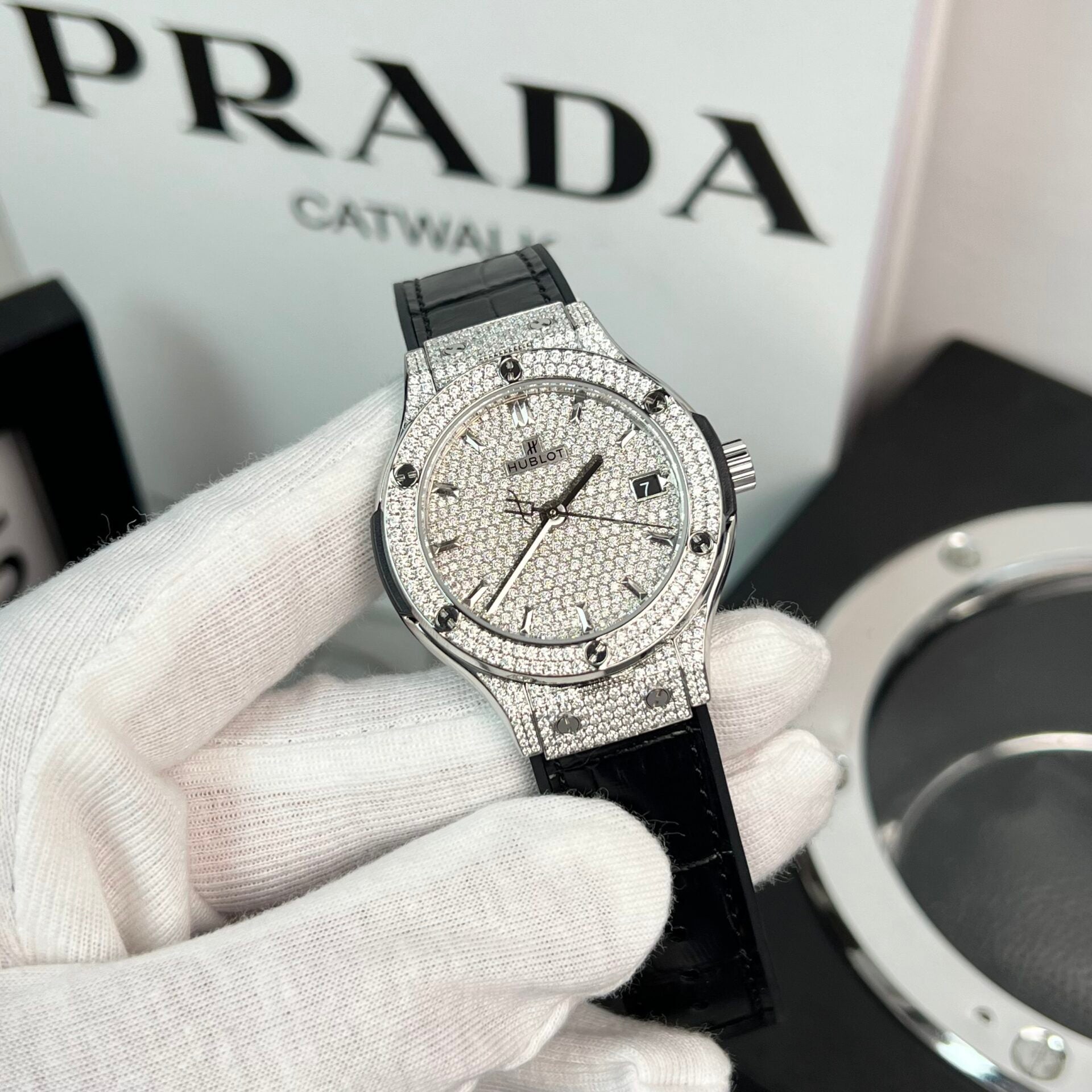 Hublot Classic Fusion Watch With Full Moissanite Black 38mm - Image 3