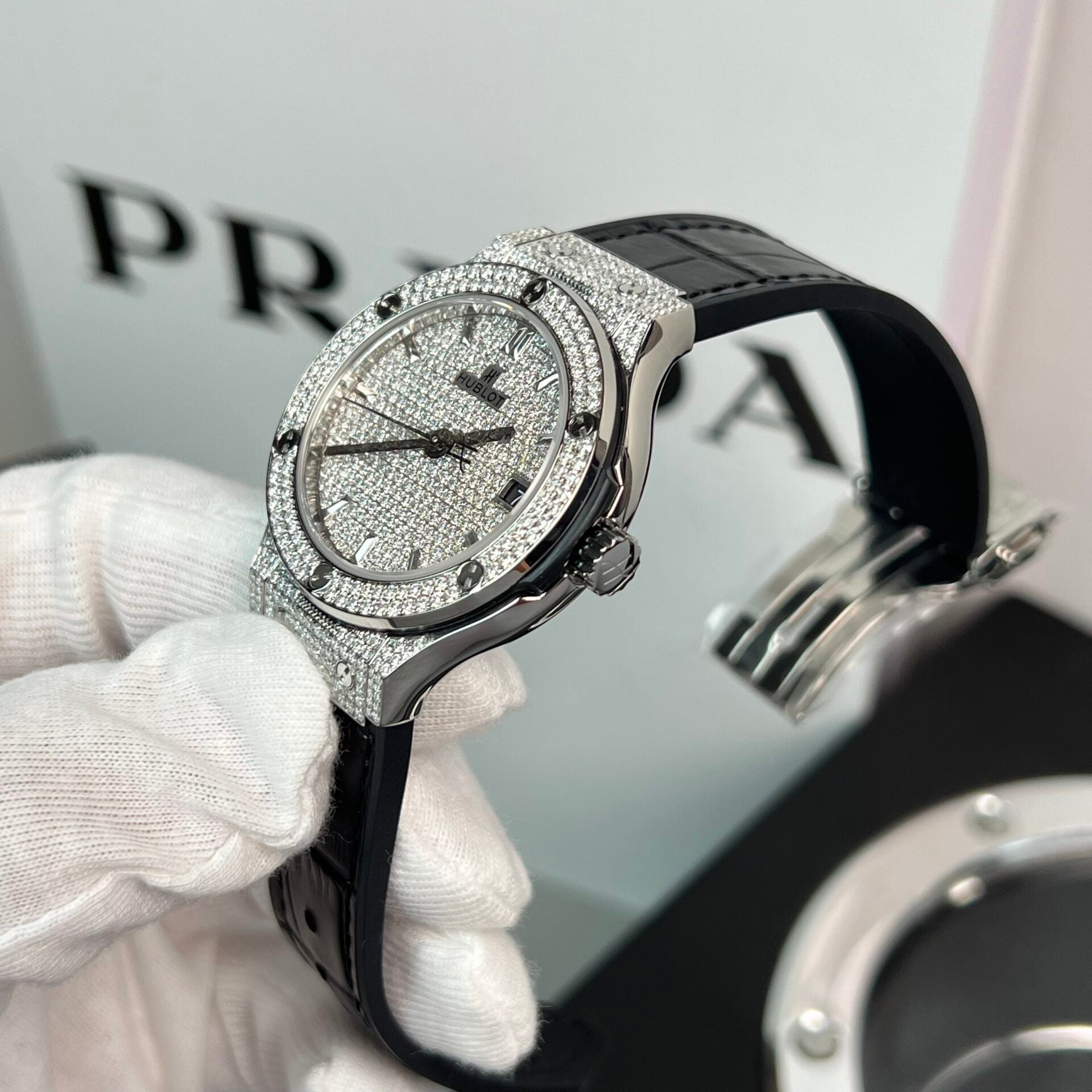 Hublot Classic Fusion Watch With Full Moissanite Black 38mm - Image 4