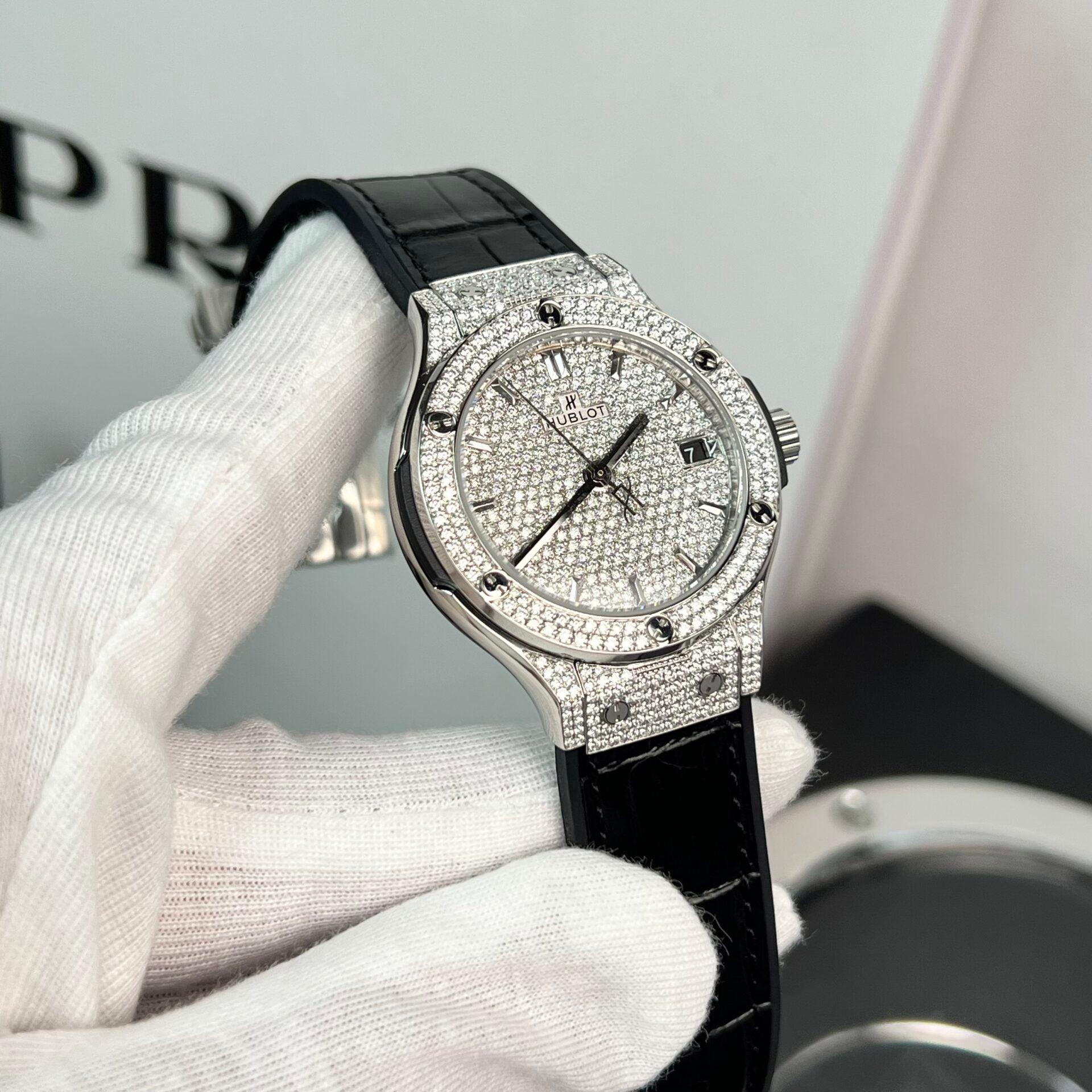 Hublot Classic Fusion Watch With Full Moissanite Black 38mm - Image 5